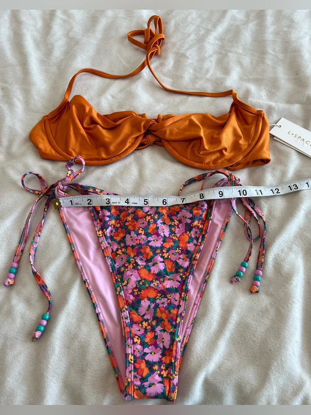 L*Space Bikini Set Toni Top & Levy Bitsy Bottom Large Orange Floral Resortwear